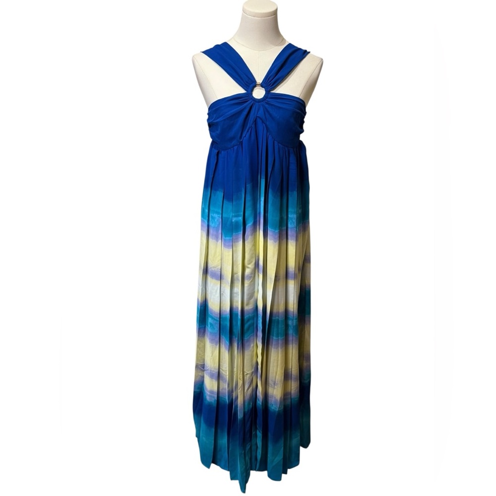 NWT - INC International Concepts Pleated Halter Maxi Dress In Birdie Dye Size XS - Picture 4 of 10
